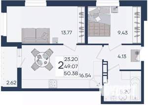 2-к квартира, вторичка, 50м2, 7/18 этаж