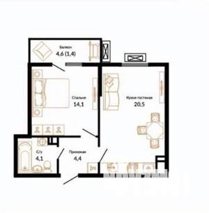 1-к квартира, вторичка, 44м2, 6/17 этаж