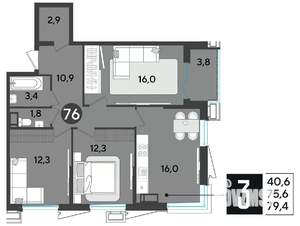 3-к квартира, вторичка, 79м2, 11/18 этаж