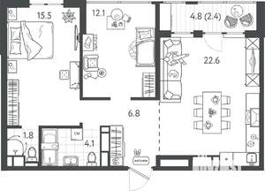 2-к квартира, вторичка, 65м2, 23/24 этаж