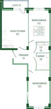 2-к квартира, вторичка, 65м2, 2/7 этаж