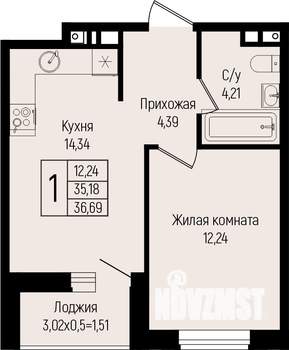 1-к квартира, вторичка, 37м2, 3/14 этаж