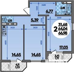 2-к квартира, строящийся дом, 66м2, 4/8 этаж