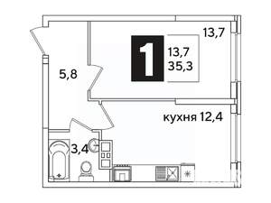 1-к квартира, вторичка, 35м2, 6/16 этаж