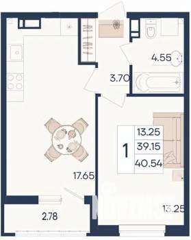 1-к квартира, вторичка, 41м2, 7/18 этаж