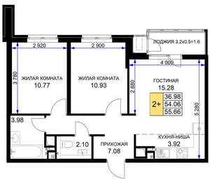 2-к квартира, вторичка, 56м2, 4/16 этаж
