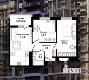 2-к квартира, вторичка, 64м2, 5/19 этаж