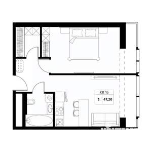 2-к квартира, строящийся дом, 47м2, 10/19 этаж