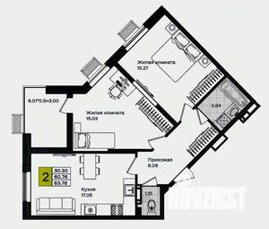 2-к квартира, вторичка, 63м2, 2/9 этаж