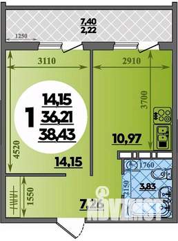 1-к квартира, строящийся дом, 38м2, 11/16 этаж