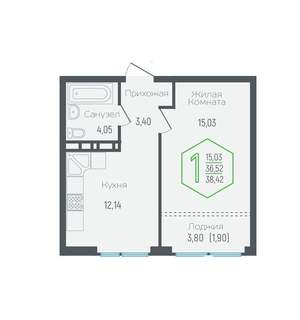 1-к квартира, вторичка, 38м2, 23/24 этаж