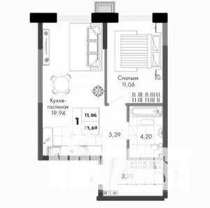 1-к квартира, вторичка, 44м2, 6/9 этаж