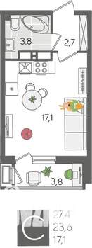 Студия квартира, вторичка, 27м2, 13/24 этаж