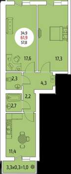 2-к квартира, вторичка, 57м2, 4/5 этаж