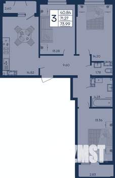 3-к квартира, вторичка, 74м2, 4/18 этаж