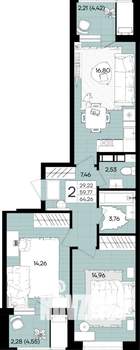 2-к квартира, вторичка, 64м2, 3/18 этаж