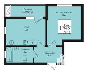 1-к квартира, вторичка, 36м2, 6/7 этаж