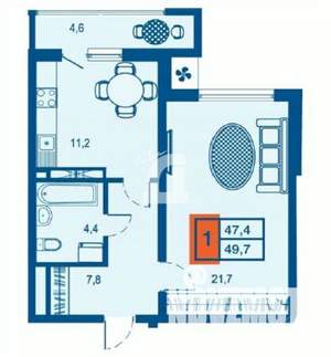 1-к квартира, вторичка, 50м2, 17/23 этаж