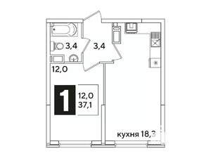 1-к квартира, вторичка, 37м2, 13/16 этаж