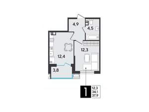 1-к квартира, вторичка, 38м2, 8/9 этаж