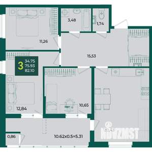 3-к квартира, вторичка, 82м2, 3/18 этаж