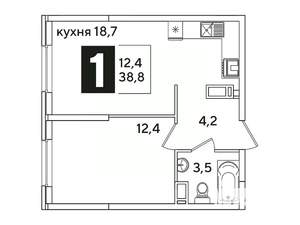 1-к квартира, вторичка, 39м2, 15/16 этаж