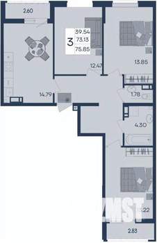 3-к квартира, вторичка, 76м2, 5/18 этаж