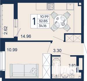 1-к квартира, вторичка, 34м2, 2/18 этаж