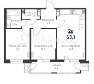 2-к квартира, вторичка, 51м2, 17/25 этаж