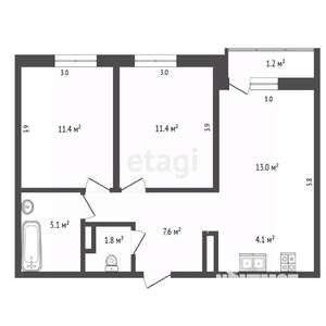 3-к квартира, вторичка, 55м2, 5/9 этаж