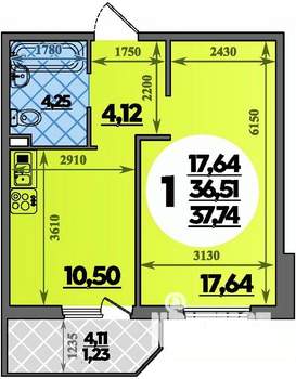 1-к квартира, вторичка, 38м2, 1/8 этаж