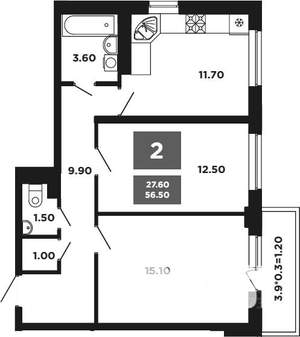2-к квартира, вторичка, 57м2, 5/9 этаж