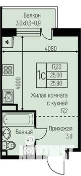 Студия квартира, строящийся дом, 26м2, 1/3 этаж
