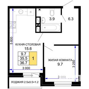 1-к квартира, вторичка, 37м2, 9/16 этаж