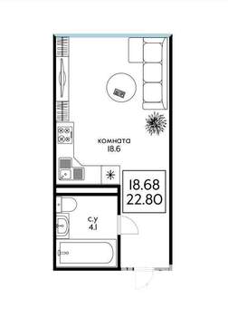 Студия квартира, вторичка, 23м2, 6/25 этаж