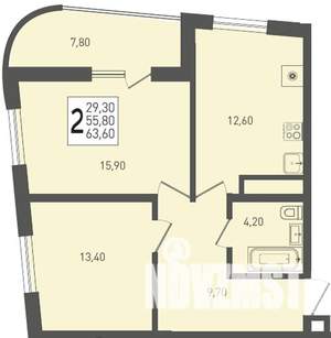 2-к квартира, строящийся дом, 64м2, 23/24 этаж
