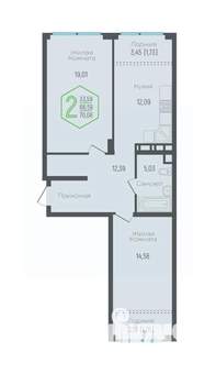 2-к квартира, вторичка, 68м2, 19/24 этаж
