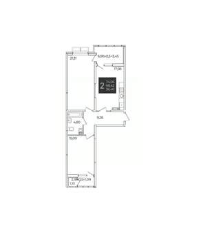 2-к квартира, вторичка, 74м2, 5/21 этаж