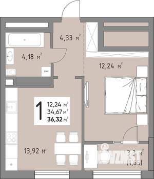 1-к квартира, вторичка, 36м2, 5/15 этаж