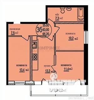 3-к квартира, вторичка, 70м2, 8/16 этаж