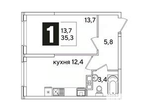 1-к квартира, вторичка, 35м2, 4/16 этаж