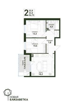 2-к квартира, вторичка, 57м2, 2/4 этаж