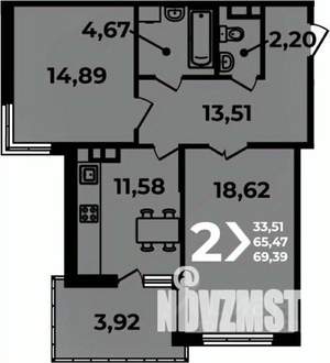 2-к квартира, вторичка, 69м2, 13/19 этаж
