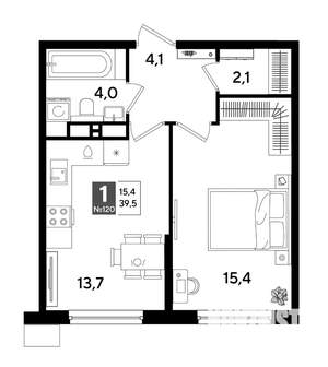 1-к квартира, строящийся дом, 39м2, 12/16 этаж