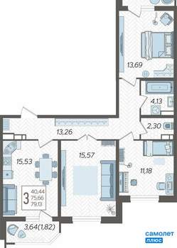 3-к квартира, вторичка, 79м2, 7/23 этаж