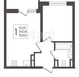 1-к квартира, вторичка, 35м2, 8/16 этаж