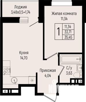 1-к квартира, вторичка, 35м2, 9/15 этаж