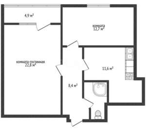 2-к квартира, вторичка, 61м2, 8/1 этаж