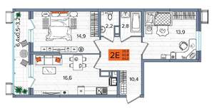 2-к квартира, сданный дом, 64м2, 16/16 этаж