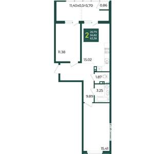 2-к квартира, вторичка, 63м2, 3/18 этаж